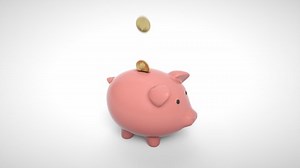 Golden coin fill piggy bank until explode. 3D Rendering.