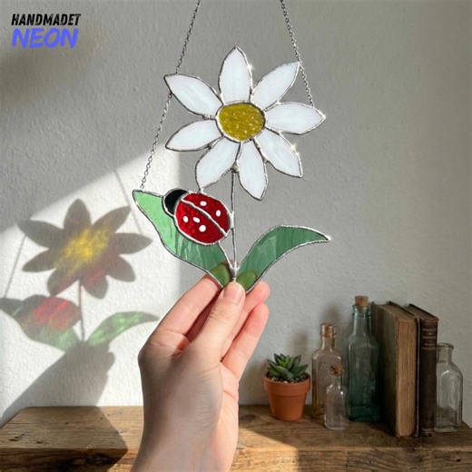 Ladybug Stained Glass Suncatcher, Floral Wall Art Decor, Ladybug Lover Gift for Her - Etsy