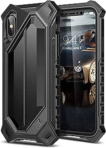 E LV Armor Case for iPhone X Case High Impact Resistant Rugged Armor Hybrid Full Body Protective Case Cover for Apple iPhone X with Magnetic Car Mount [Wireless Charging Not Compatible] (Black)
