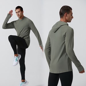 [Hot Item] Breathable Men's Athletic Running Hooded Shirts Top Long Sleeve Quick Dry Workout Sports Pullover Sweatshirt with Thumb Holes