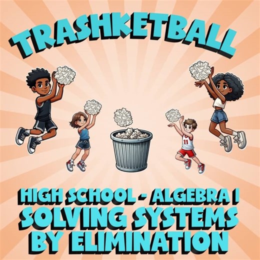 Solving Systems by Elimination TRASHKETBALL Math Game - No Prep Algebra 1 Review