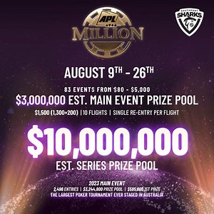 🏆 𝟮𝟬𝟮𝟰 𝗔𝗣𝗟 𝗠𝗶𝗹𝗹𝗶𝗼𝗻 - 𝗔𝘂𝘀𝘁𝗿𝗮𝗹𝗶𝗮'𝘀 𝗟𝗮𝗿𝗴𝗲𝘀𝘁 𝗣𝗼𝗸𝗲𝗿 𝗦𝗲𝗿𝗶𝗲𝘀! 📍Located at Southport Sharks QLD | $10,000,000 EST Series Prize Pool across 83 Events from $80 - $5,000. 💪 𝗪𝗵𝗼 𝘄𝗶𝗹𝗹 𝗯𝗲 𝗼𝘂𝗿 𝗻𝗲𝘅𝘁 𝗠𝗮𝗶𝗻 𝗘𝘃𝗲𝗻𝘁 𝗖𝗵𝗮𝗺𝗽𝗶𝗼𝗻? 🏆 | Australian Poker League