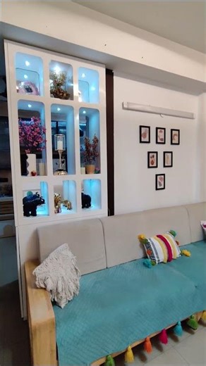 Modern Partition Wall Design with Mirrors & Lights|Home Decor Makeover #interiordesign #livingroom