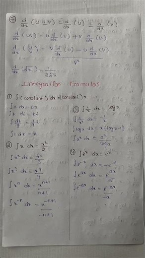 Differentiation & Integration Formulas Used in DEVC m2 subject