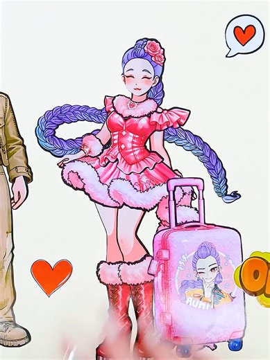 KPOP DEMON HUNTERS Sticker HUNTRIX RUMI Travels with SAJA BOYS JINU in Pink Dress | Sticker Book DIY #kpopdemonhunter #rumi #sajaboys #stickerbook #diy