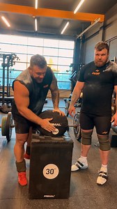 The 50-75kg sandbag 30 inch box jump challenge 💪 We're pretty confident no one has ever attempted or completed this, ever! 🌶️ | Luke "The Highland Oak" Stoltman