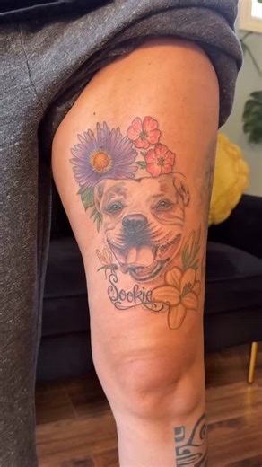 Thank you for the trust with this special memorial piece, Nicole. #dogportrait #tattoo #dogtattoo #memorialtattoo | Aimee Allen