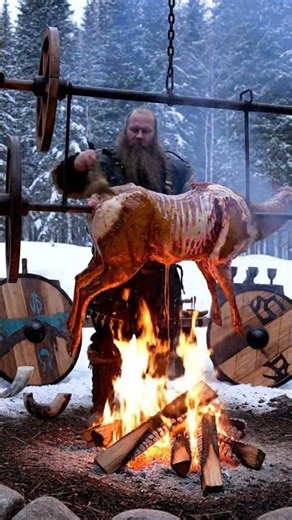 Viking Chef Roasts a Whole Deer Carcass Over Fire 🔥🦌 | Cinematic Viking Feast