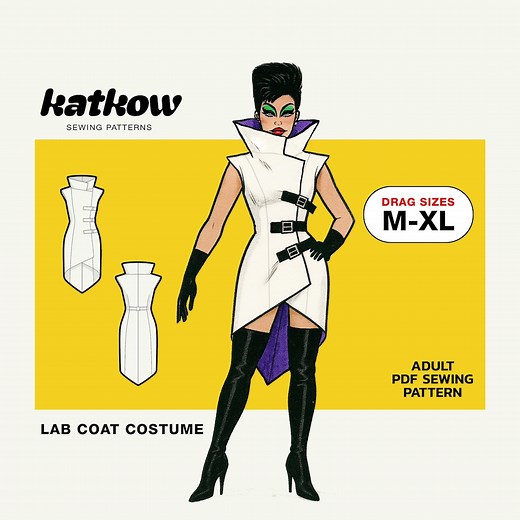 Mad Scientist Lab Coat (M-XL) Drag Queen Halloween Costume Sewing Pattern Unisex High Collar Belt Straight Jacket Doctor Chemist Laboratory - Etsy
