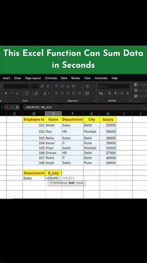 DSUM Function in Excel | Calculate Salary in Seconds!