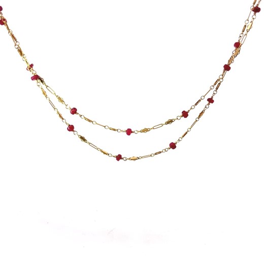 Ruby Bead Station Necklace Gold Plated 48" - Etsy