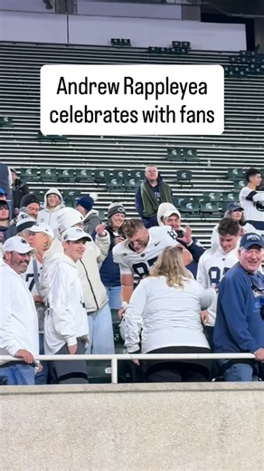 Penn State tight end Andrew Rappleyea goes into the stands after the win over Michigan State to celebrate with fans. @andrew.rappleyea | Penn State Football on PennLive