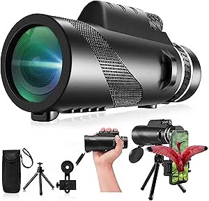 80x100 Monocular-Telescope High Powered for Smartphone Monoculars for Adults High Definition Monocular Telescope for Stargazing Hunting Wildlife Bird Watching Travel Camping Hiking