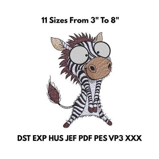 Zebra Machine Embroidery Design – Cartoon Animal File in 11 Sizes – Instant Download - Etsy