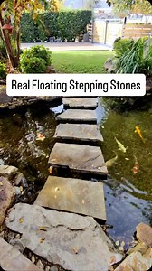 The kind of place that changes your nervous system the second you step onto the porch. A wraparound deck. Waterfalls whispering instead of shouting. Koi moving slow and deliberate below the surface. Trees overhead doing what trees do best — filtering light, sound, and stress. The stepping stones float just enough to make you hesitate… Are they real, or just part of the illusion? Seven steps across the pond. Each one forcing you to pay attention. Balance. Stillness. Intention. Leaves scattered on