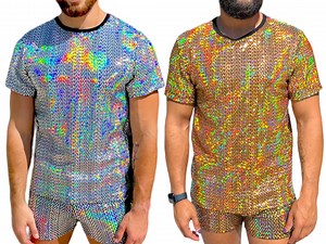 Iridescent Holographic Mens Tee Festival Wear Rave Wear Rave Clothes Festival Clothes Silver Rainbow Gay Clothes LGBTQ Shiny - Etsy