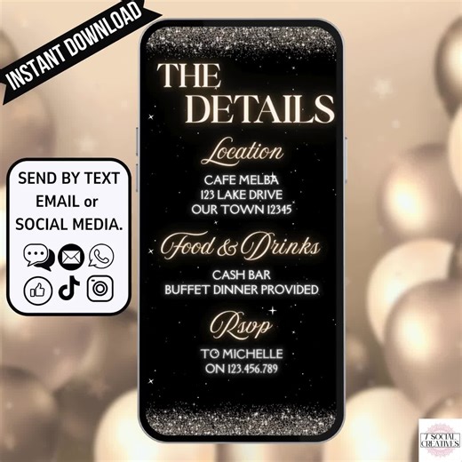 50th Birthday Party Invitation. Digital Animated Black and Gold Diamond Mens or Woman's Fiftieth Invite. Fifty Evite. DIY Editable Template. - Etsy