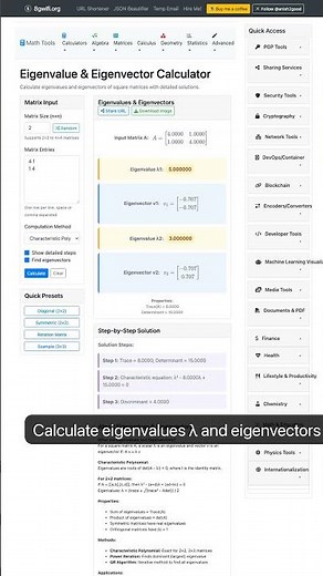 Eigenvalue & Eigenvector Calculator - Characteristic Polynomial — in 30 seconds #maths