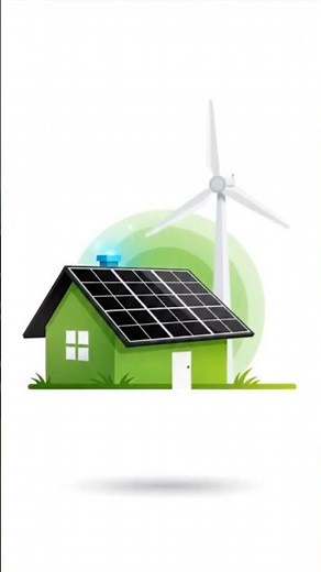 Modern Green House Logo with Solar Panels & Wind Turbine #EcoEnergy #RenewableEnergy #Design