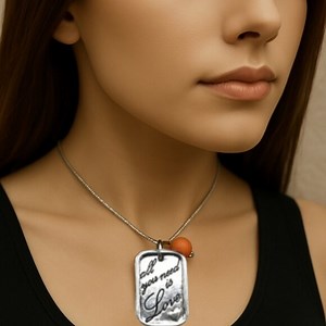 Silver Overlay Necklace w/ Genuine Coral Stone - 24-inch Snake Chain By Vantel
