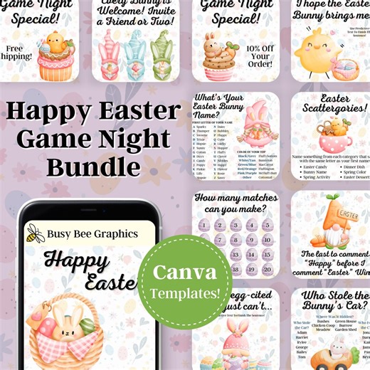 Happy Easter Game Night: 49 Virtual Party Engagement Graphics & Games With Canva Template! - Etsy