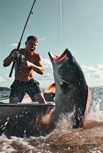 This Fish Tried to Pull Him Under 😱🎣 #youtubeshorts #fish #fishing#shorts