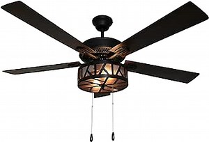 RIVER OF GOODS 52 Inch LED Modern Farmhouse Ceiling Fan with Light - Elegant Rustic Cabin Ceiling Fans with Lights - Metal Drum Shade - Oil-Rubbed Bronze