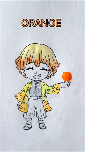 Orange Color Trend Anime Drawing 🧡 | Zenitsu Chibi Art | Trending Color Series #Shorts