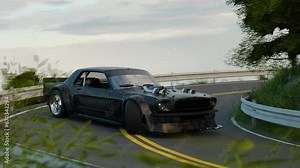 Race drift car drifting on track 3d animation. hip hop vj loop