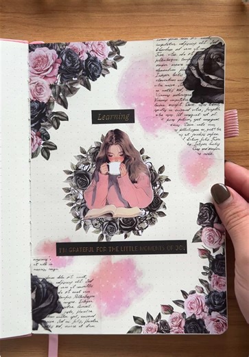 Simple Pink & Black page 🩷🖤 Grateful for little joys in life ✨ ASMR journal scrapbook | Creative journaling | Fun relaxing art | Scrapbooking ideas | journal with me #scrapbookingideas #asmr #relaxing #creativejournal #journaling