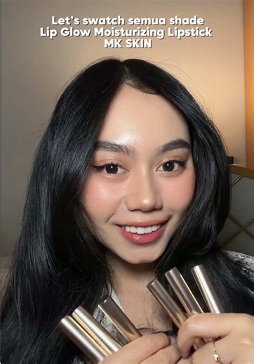 Let’s swatch all shades 💋 Lip Glow MK SKIN—semua warnanya cakep, bikin bibir keliatan sehat & juicy. So, which one is your fave? 💄 #MKSkin #LipGlow #SwatchTime #LipGoals #MakeupLokal