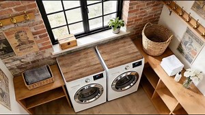 NYZE 2 PCS Washer and Dryer Covers For The Top, 25.6" x 25.6" Washing Machine Top Protector Mats, Non-slip Quick Drying Dryer Top Cover for Home Kitchen Laundry Room (Blue Wood & Pink Flower)
