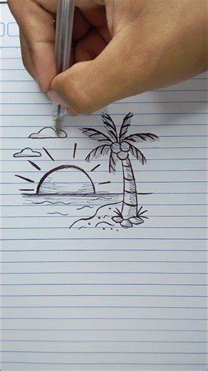 Easy Beach Drawings 🏖️🏝️ #shorts