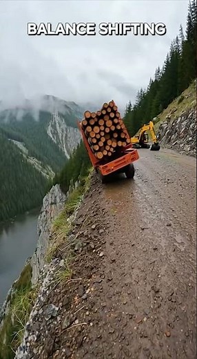 Logging Truck Loses Control as Cliffside Balance Fails