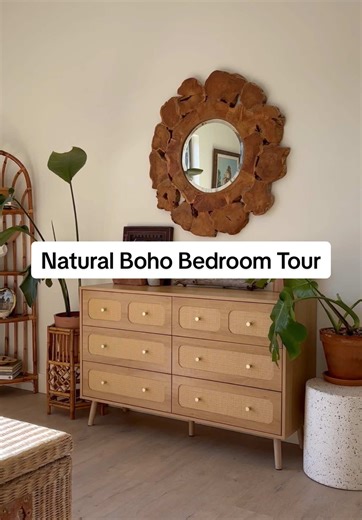 A little tour of our natural bohemian bedroom! #bohovibe #bedroom #roomtour #naturalstyles #interiorstyling Boho, natural, natural bohemian, bohemian, boho bedroom, bedroom tour, bedroom inspo.