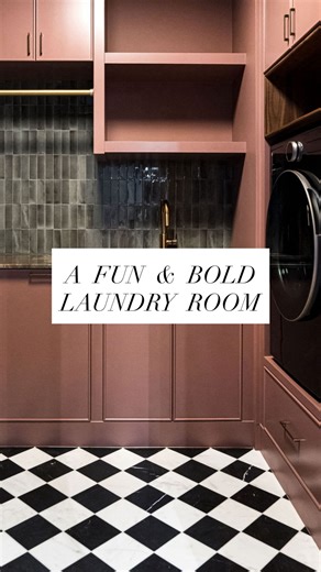 Melissa Manzardo Hryszko on Instagram: "This laundry room started with one thing…that quartzite slab. We saw it and knew it needed its own moment, and it was such a fun stone to work with!! We pulled from the slab, layering in the dusty pink to colour-wash the room, the green hand-glazed tile for depth, and a hit of walnut above the washer and dryer to add a touch of warmth. Laundry rooms don’t need to be boring or purely functional. They can have personality, and, in my opinion, are the best pl