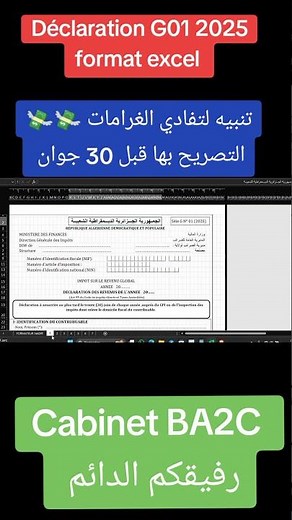 Déclaration G01 2025 format excel