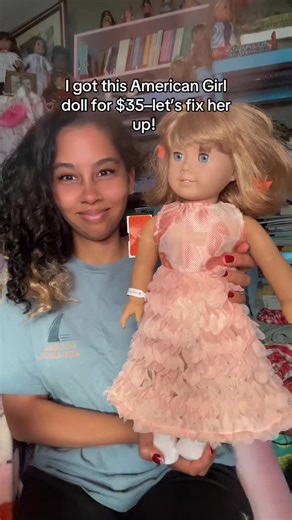 Girlie needed a LOT of love—she was filthy! The moment I saw this doll at the second-hand store I knew I wanted to make her an Enid to go with my Wednesday. She turned out exactly how I wanted and I couldn’t be happier! Welcome to the family!! 🩷🩵 #agig #activeGig #americangirldoll #agdoll #agdolls | Our Shield Maiden