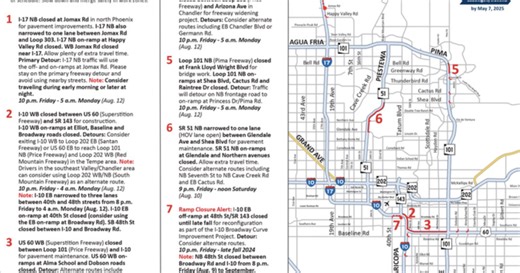 Watch for closures on I-17, I-10, & the Superstition freeway this weekend (Aug 9-12)