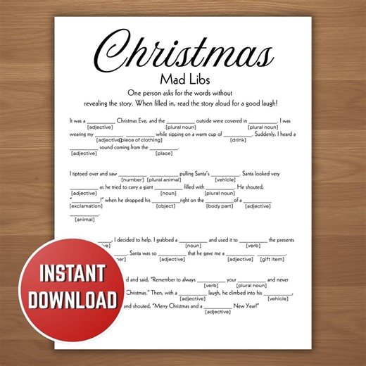 Christmas Mad Libs Game, Printable Mad Libs Party Game, Festive Story for Classrooms and Holiday Events, Game Night Activity, Christmas Eve - Etsy
