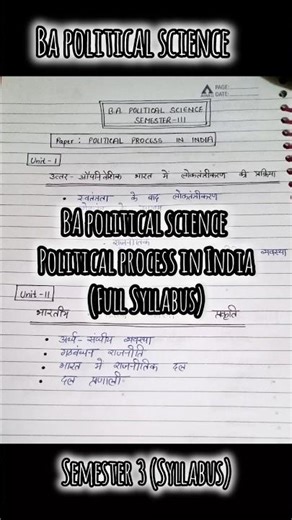 BA Political Science Sem 3 Syllabus | Political Process in India