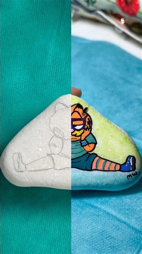 Stone Painting: Garfield in Tights & Shades 😎🐾