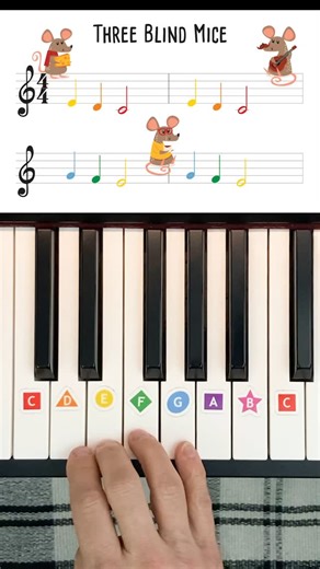Color Me Mozart on Instagram: "🎹 Easy Piano Fun: "Three Blind Mice" 🐭 🎶 Ready to play a classic tune? We've got an easy piano notes version of "Three Blind Mice" that’s perfect for little learners (and grown-ups too!). 🎵 This simple and fun melody is great for building confidence at the piano, practicing rhythm, and introducing the joy of music-making. Whether you’re just starting out or helping your child explore the piano, this song is sure to bring a smile! 😊 ✨ Tip: Encourage creativity!
