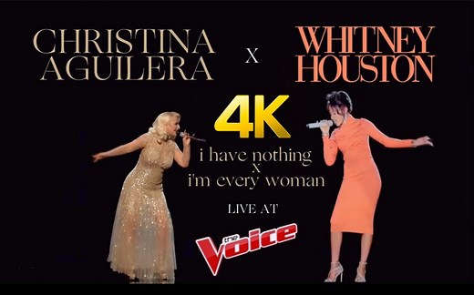 【4K】克里斯蒂娜·阿奎莱拉 x 惠特妮·休斯顿 (全息影像)《Medley》Live at The Voice 2016 现场 AI修复画质增强版