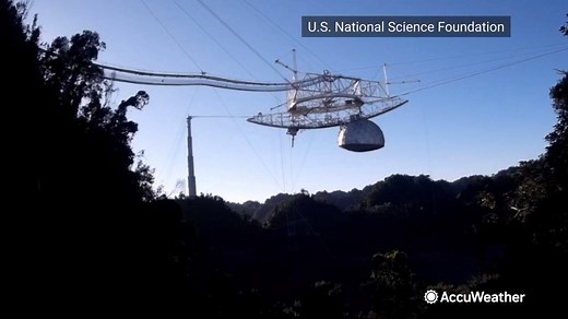 This video from the U.S. National Science Foundation captures the moment the Arecibo Radio Telescope in Puerto Rico collapsed Tuesday, ending its 57 years in service. https://bit.ly/2JO04Dq | AccuWeather