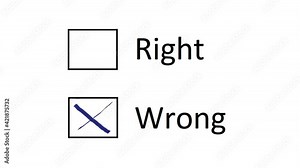 Selecting Wrong. Mark Empty Box to Indicate it is Wrong. Right or Wrong Choice. Handwrite Decision on Paper.