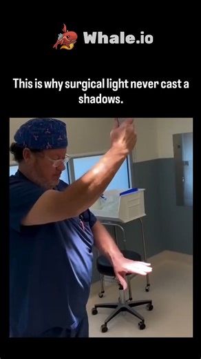 trend_tok_hub on Instagram: "Surgical lights eliminate shadows via a circular array of dozens of LEDs, each emitting from slightly different angles to create overlapping beams that instantly compensate for blockages by hands or tools, as shown in the post's demonstration video. This shadowless mechanism, a standard in modern operating rooms since the 1930s evolution from incandescent to LED designs, improves visibility and reduces errors, with studies like those in the Journal of Surgical Resear