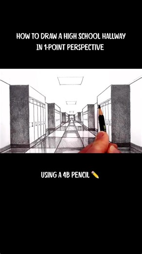 How To Draw A High School Hallway In 1-Point Perspective ✍️ #perspectivedrawing #shorts
