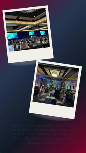 Training only works when participants can see, hear, and stay engaged. For this hybrid experience, we supported more than 500 attendees across a large General Session, multiple breakout environments, two Ad Boards, and a Gala. We used uplighting, pipe and drape, and a three screen display package to create clarity and focus in every room. The environment encouraged participation, supported hybrid presenters, and delivered an experience that kept everyone aligned and informed. #CorporateEvents #H