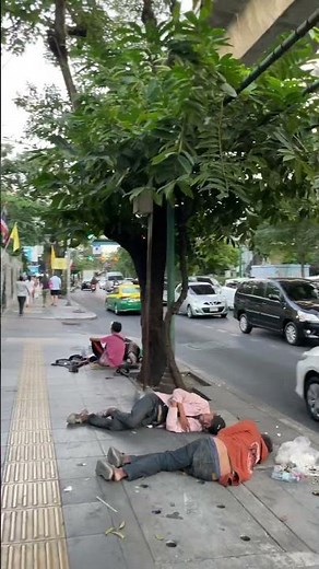 homeless people sleeping on the streets Bangkok, Thailand